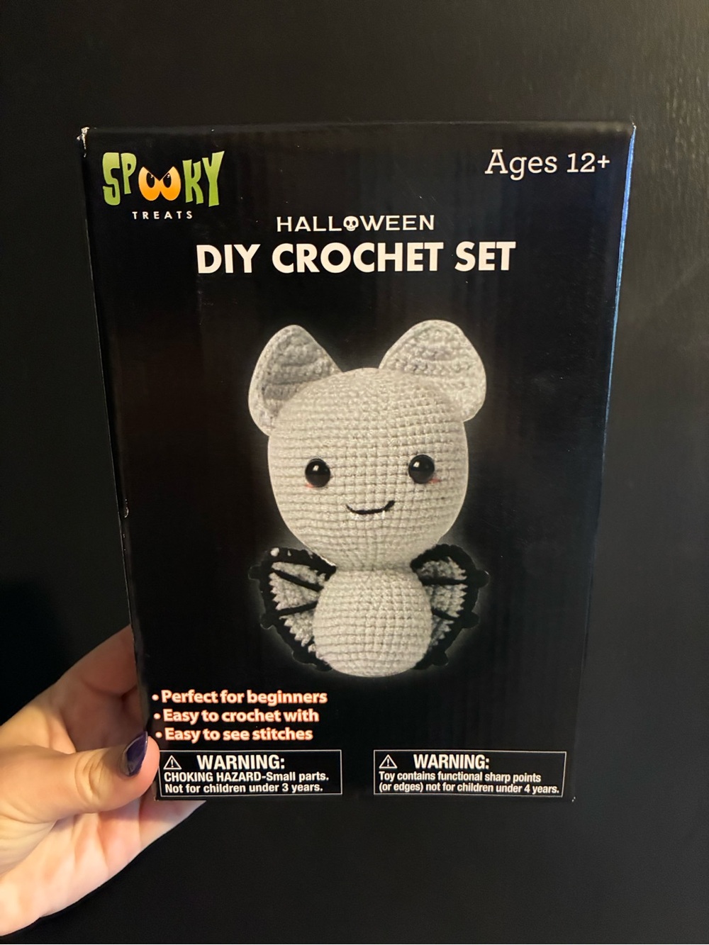 Spooky Treats Halloween DIY Crochet Bat Plush Kit - Gray
